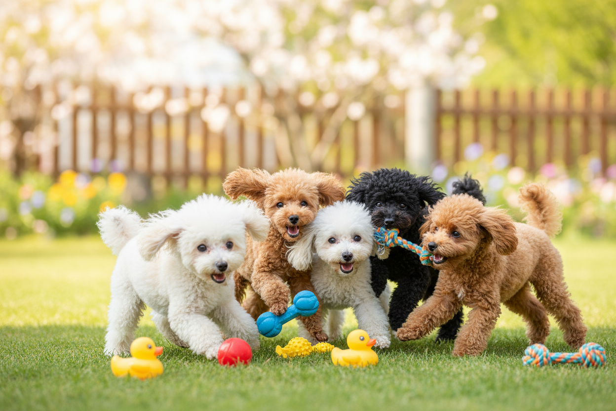 Toy poodles playing 
